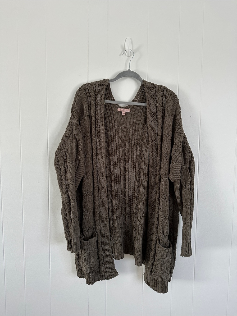 Cozy Cable Knit Open Front Cardigan - olive green